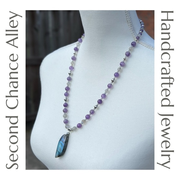 Hand Crafted Jewelry - Handmade - Labradorite, Amethyst and Silver Necklace
